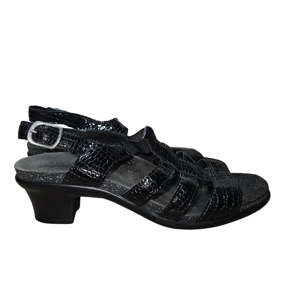 SAS Tripad Comfort Sandals Women SZ 7.5 N Black Croc Patent Slingback USA Classy